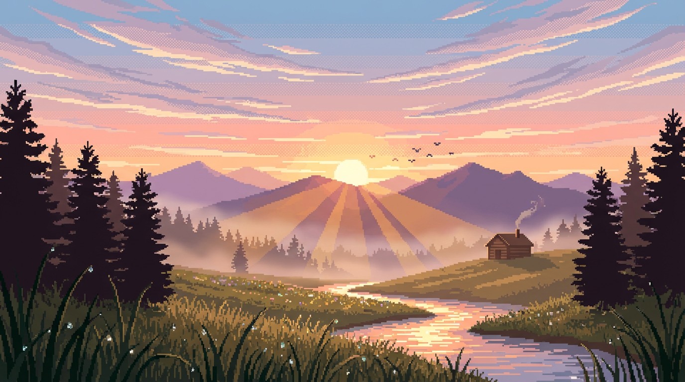 Free Pixel Valley Sunrise Image - Landscape, Mountains, Sunrise ...