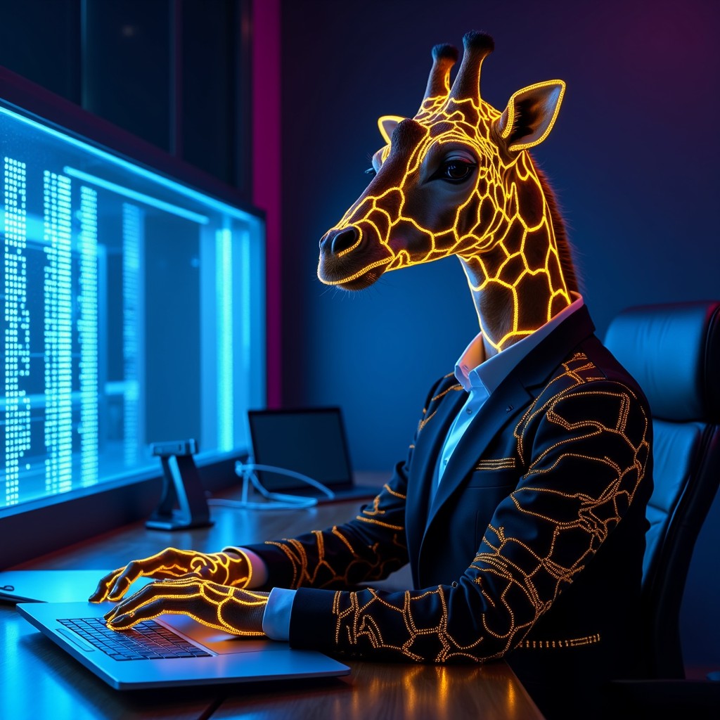 Giraffe Behind Computer Free Digital Giraffe Executive Image - Giraffe, Cyberpunk, Neon ...