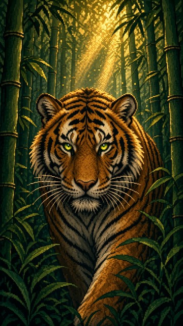 Retro 16-bit pixel art showcases powerful tiger prowling through ...