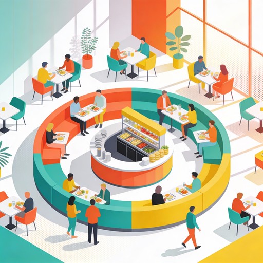 Free Vibrant Cafeteria Scene Image - Cafeteria, Isometric, Illustration ...