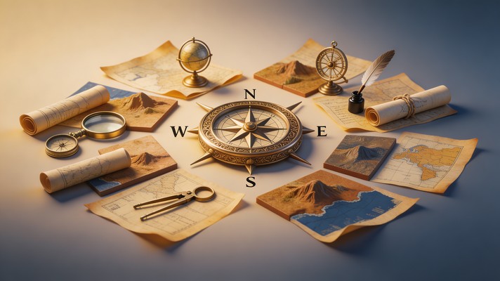 Free Cartographer's Golden Workspace Image - Compass, Cartographer ...