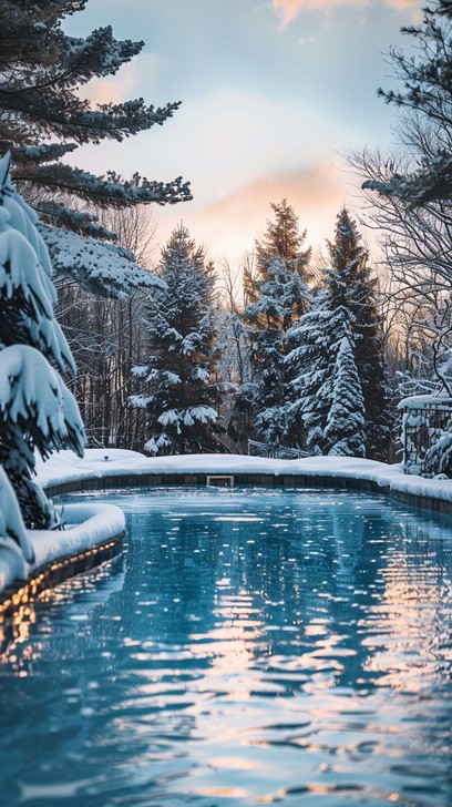 Pool In Snow Free Winter Poolside Evening Image - Winter, Pool, Evening | Download ...