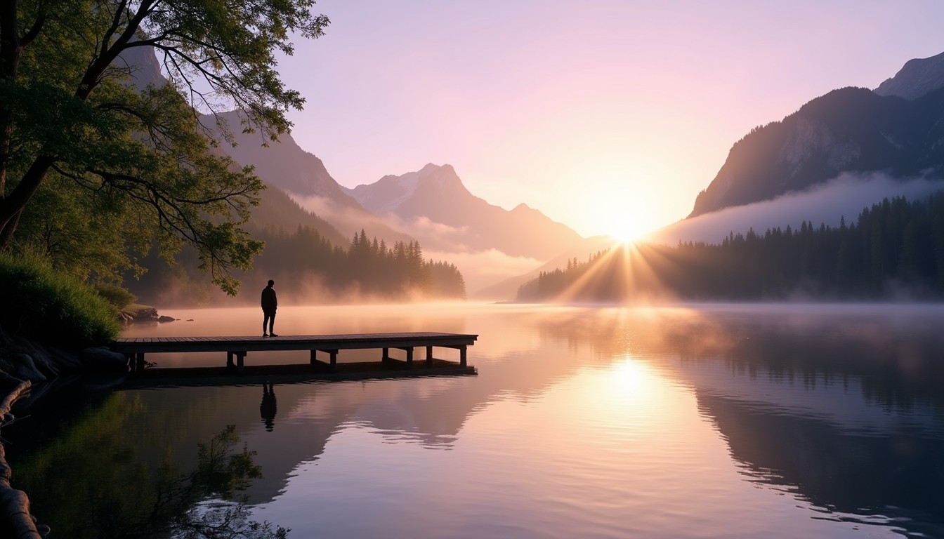 Free Misty Mountain Dawn Image - Sunrise, Mountains, Lake | Download at ...