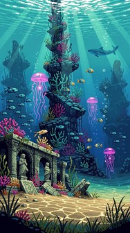 Free Retro Aquatic Adventure Image - Underwater, Ocean, Pixel ...