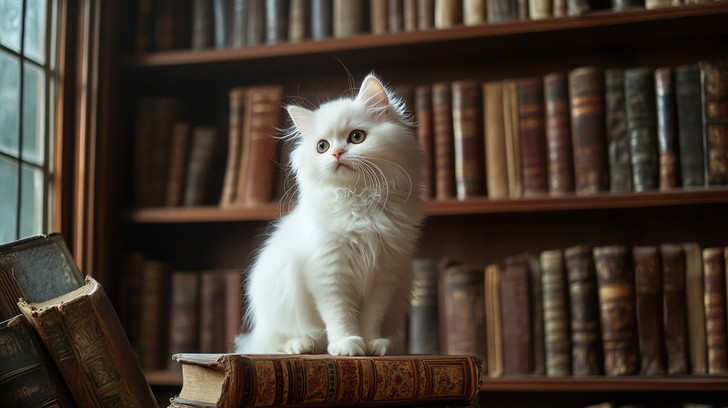Bookbot Cats Free Kitten Among Books Image - Kitten, Calico, Books | Download at ...