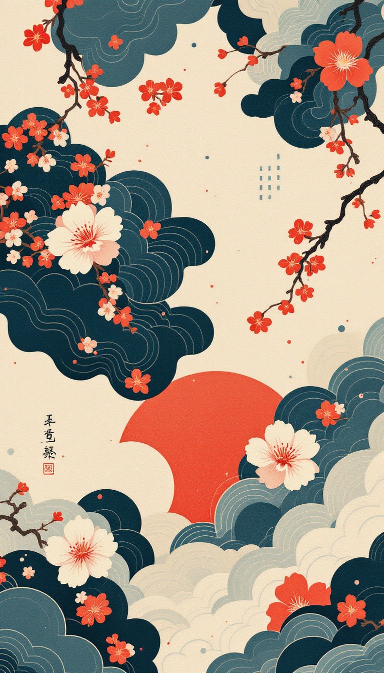 Download Japanese Floral Waves Image - Japanese, Ukiyoe, Oriental