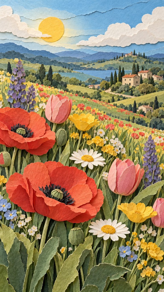Fower Inmage Download Paper Flower Meadow Image - Poppies, Tulips, Daisies | StockCake
