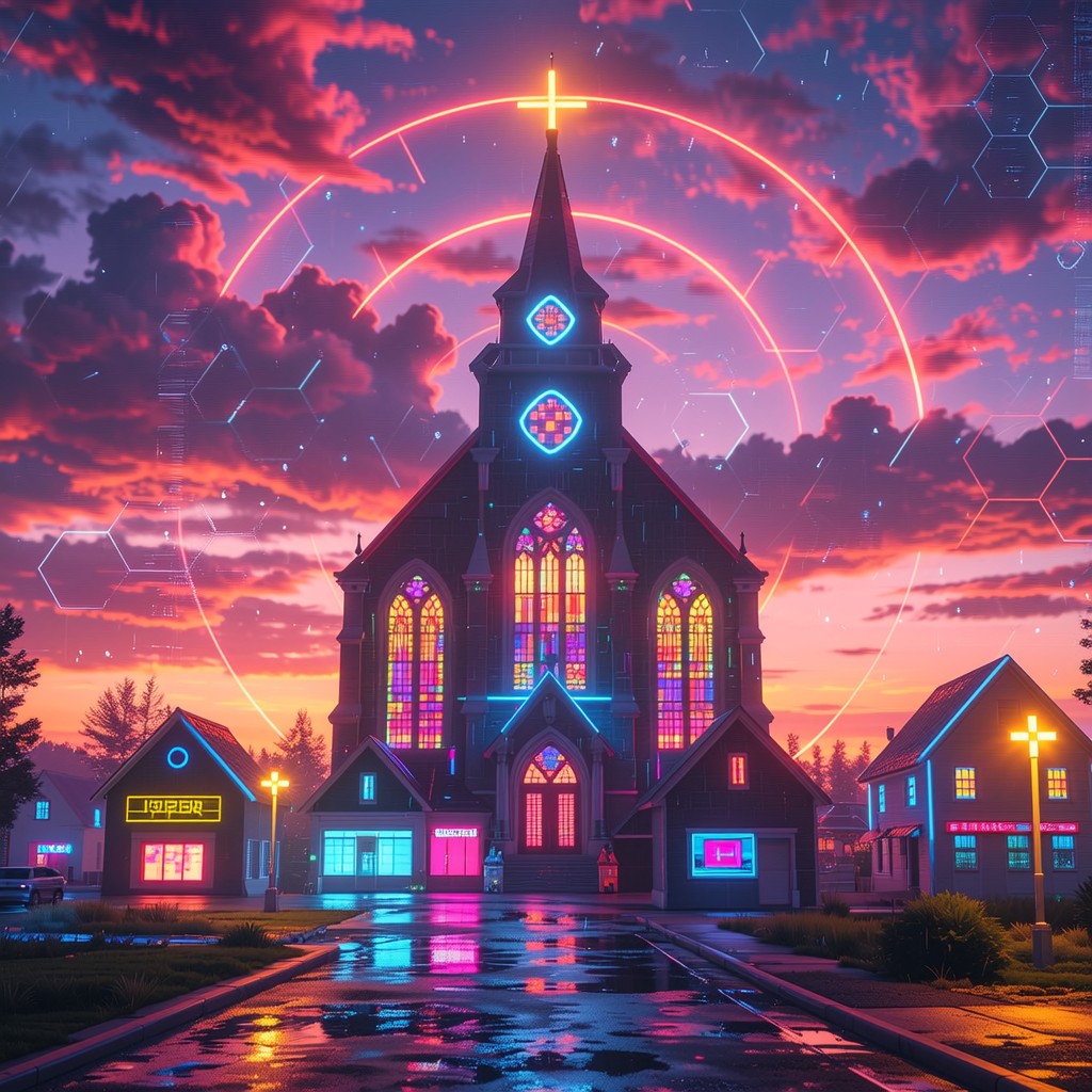 Free Neon Church Sunset Image - Church, Neon, Cyberpunk | Download at ...
