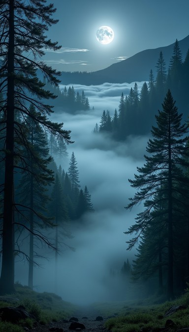 Free Moonlit Forest Mist Image - Forest, Moonlight, Fog | Download at ...