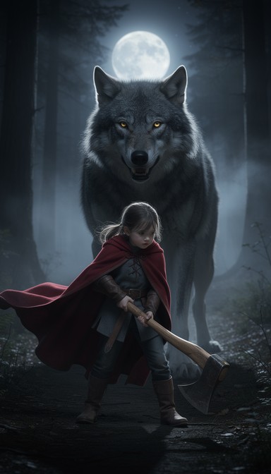 Free Fearless Red Warrior Image - Girl, Wolf, Moon | Download at StockCake