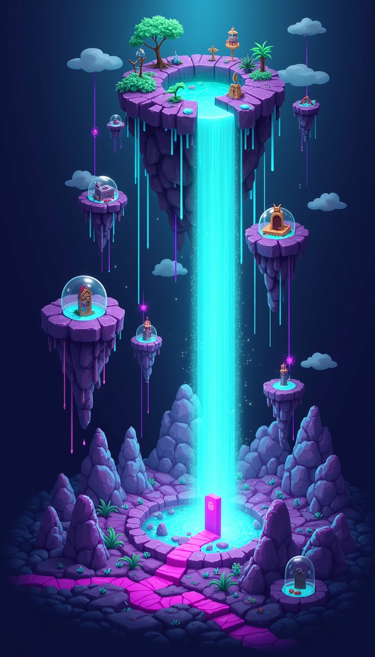 Free Cascading Pixel Realms Image - Pixelart, Isometric, Digital ...