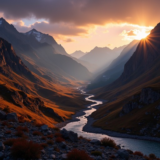 Free Sunset River Valley Image - Sunset, River, Mountains | Download at ...