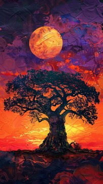 Free Vibrant Tree Art Image - Art, Tree, Sunset | Download at StockCake