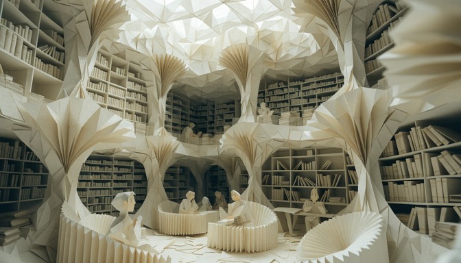 Free Paper Library Architecture Image - Papercraft, Origami, Library ...