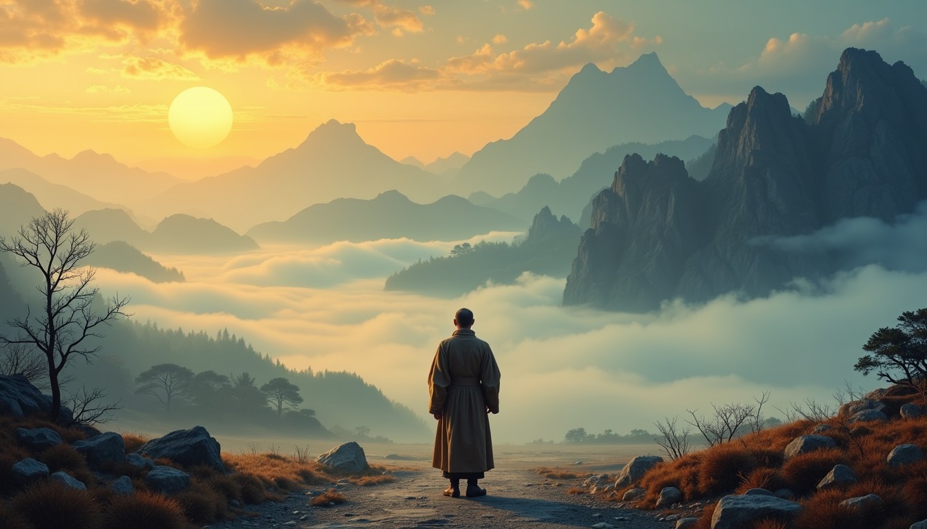 Wanderer facing unknown stockcake Wanderer facing unknown stockcake