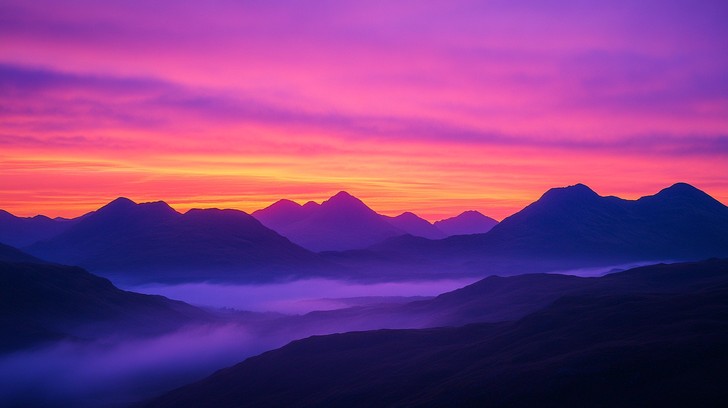 Free Misty Mountain Sunrise Image - Sunset, Mountains, Purple ...