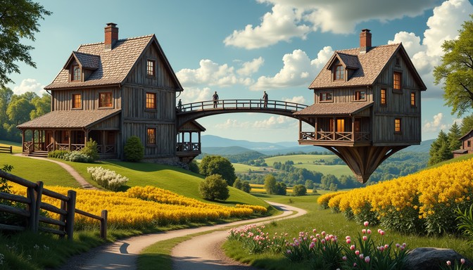 Free Connected Country Homes Image - Farmhouse, Bridge, Countryside ...