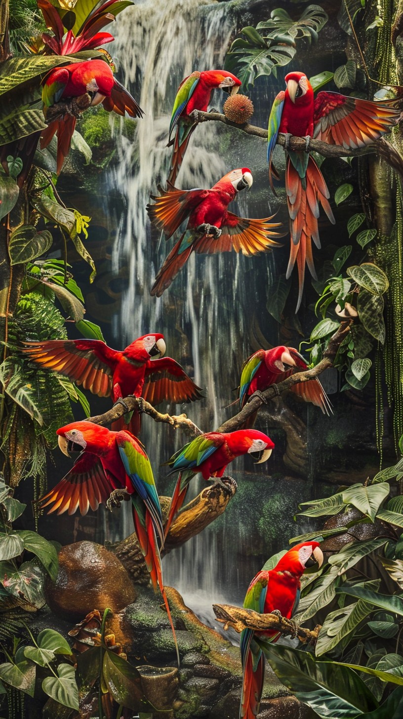 Free Vibrant Parrots Preening Photo - Parrots, Waterfall, Tropical ...