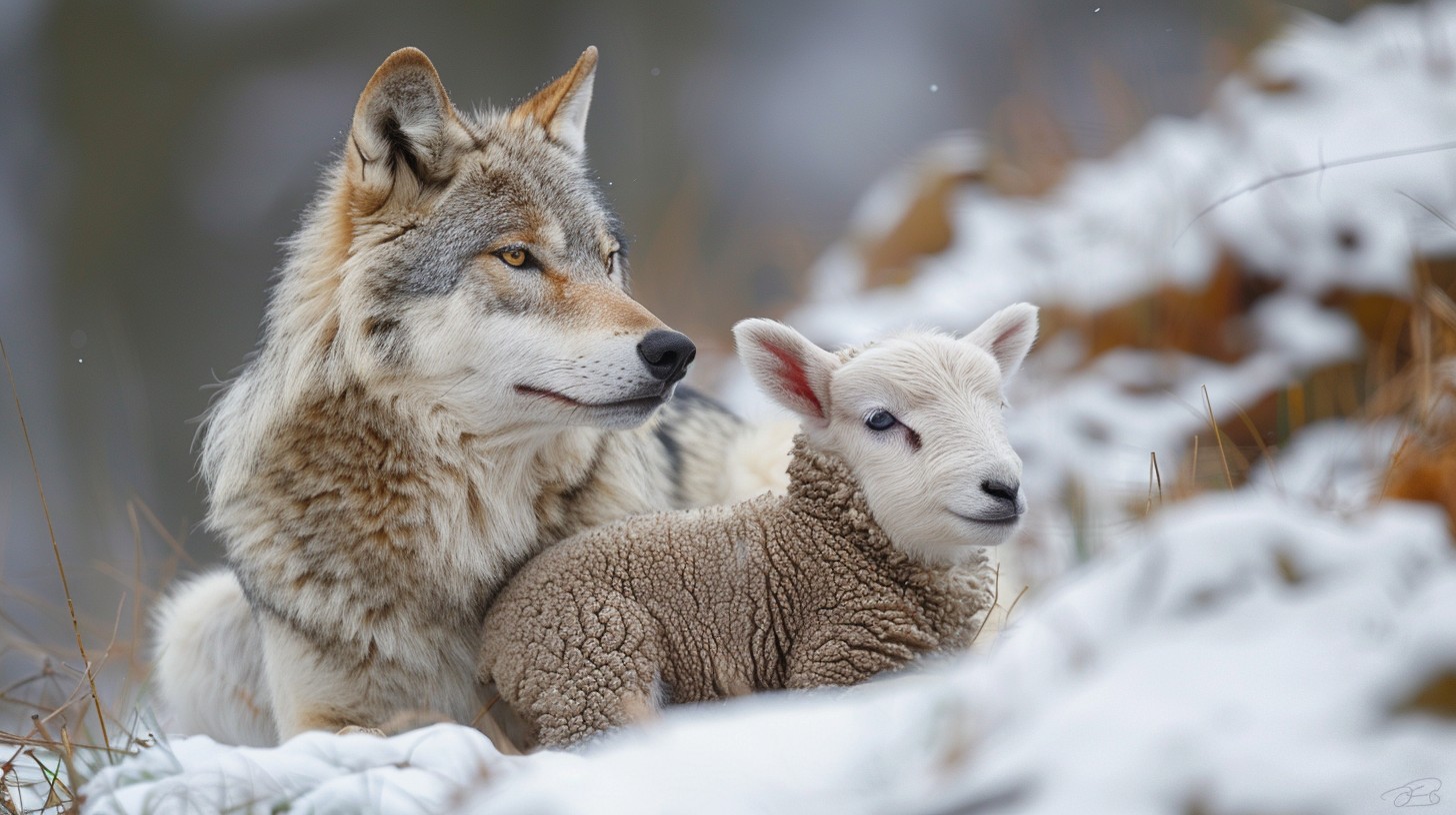 Free Unlikely Animal Friends Image - Wolf, Lamb, Winter | Download at ...