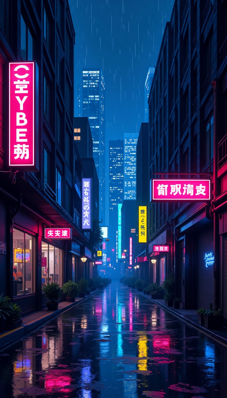 Free Neon Rain Alley Image - Cyberpunk, Neon, Rainy | Download at StockCake