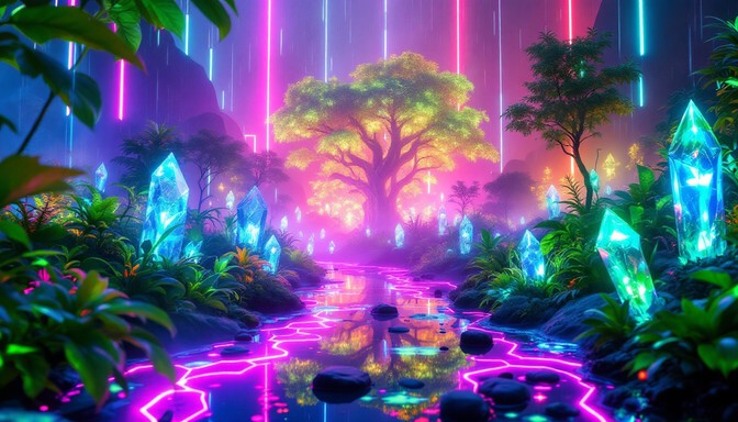 Free Neon Forest Dreams Image - Bioluminescent, Cyberpunk, Neon ...