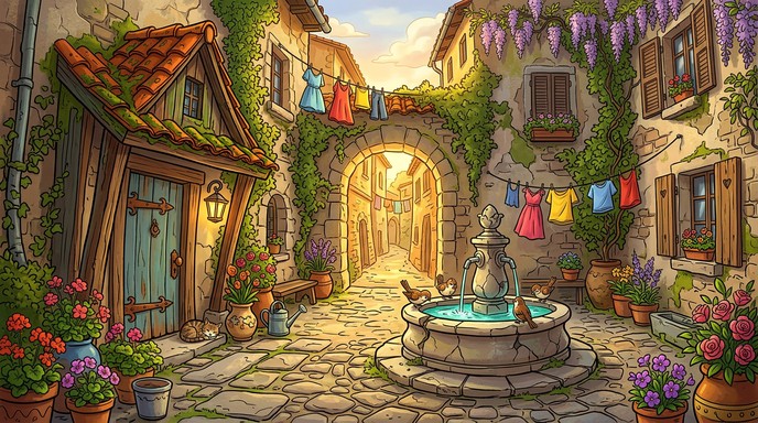 Free Enchanted Courtyard Paradise Image - Courtyard, Illustration ...