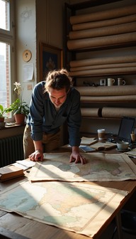 Free Cartographer At Work Image - Cartographer, Maps, Workspace ...