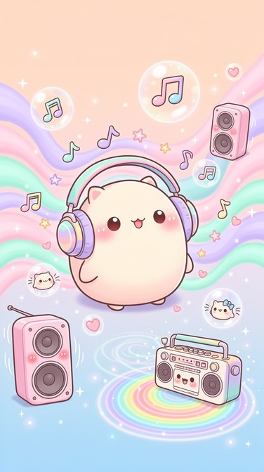 Pink Raft Animated Download Kawaii Music Cat Image - Kawaii, Cat, Marshmallow | StockCake