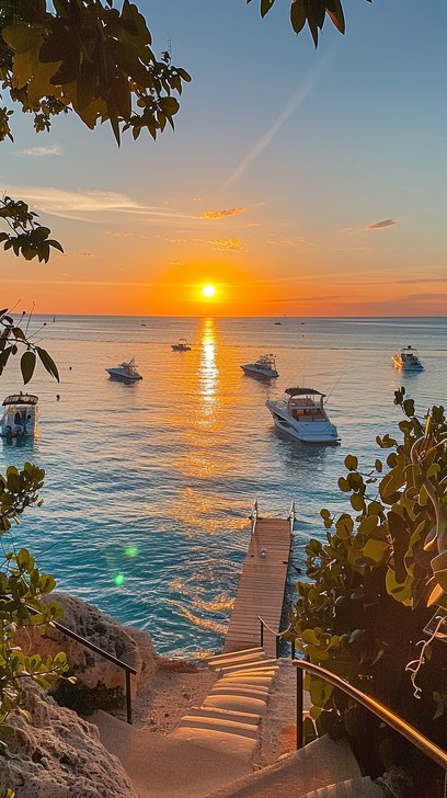 Free Sunset by Sea Image - Sunset, Ocean, Boats | Download at StockCake