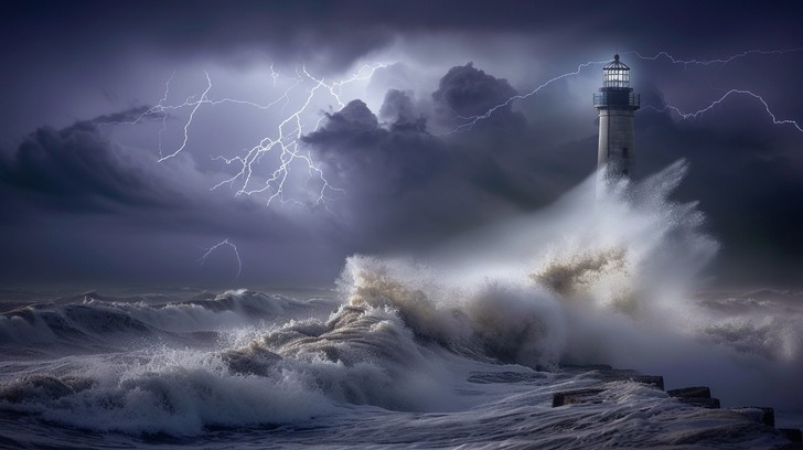 Free Stormy Lighthouse Scene Image - Storm, Lighthouse, Lightning ...
