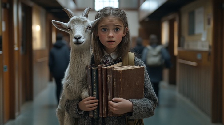 Free Girl Carrying Goat Image - Girl, Goat, Books | Download at StockCake