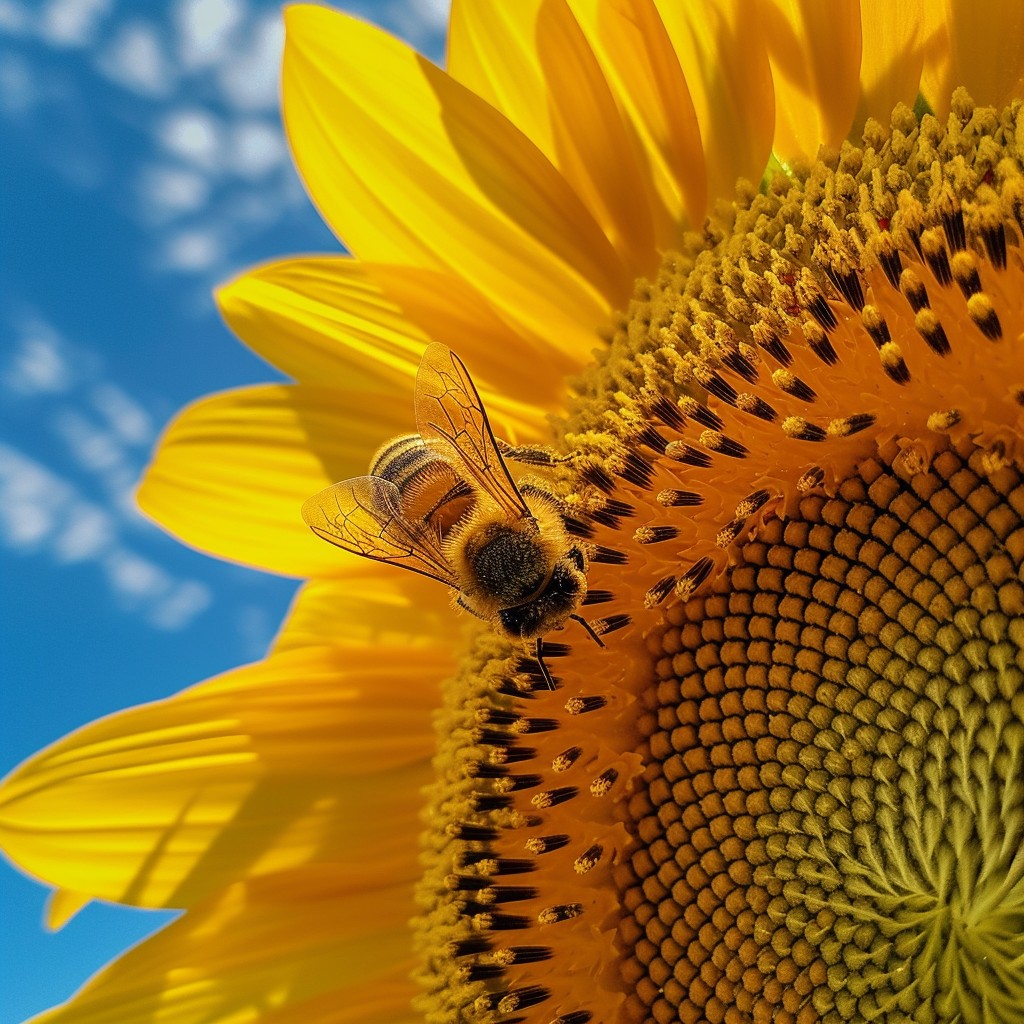 Free Bee on Sunflower Image - Sunflower, Bee, Pollination | Download at ...