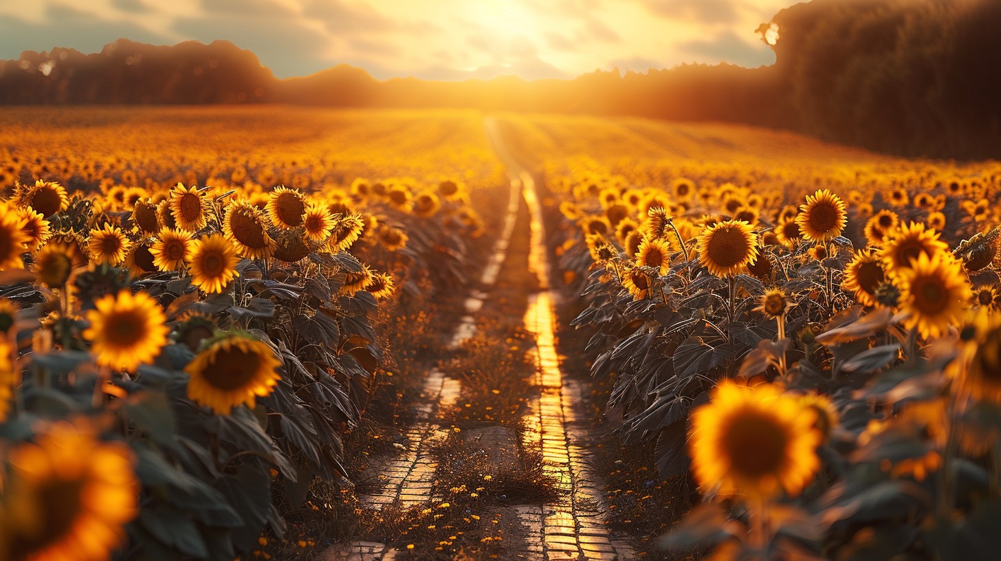 Free Sunset Sunflower Path Image - Sunset, Sunflowers, Pathway ...