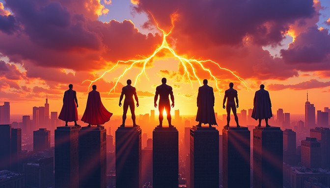 Heroic Background Frame Free Heroes Await Battle Image - Superheroes, Silhouettes, Sunset ...