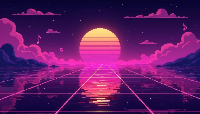Download Neon Audio Waves Image - Synthwave, Vaporwave, Pixel