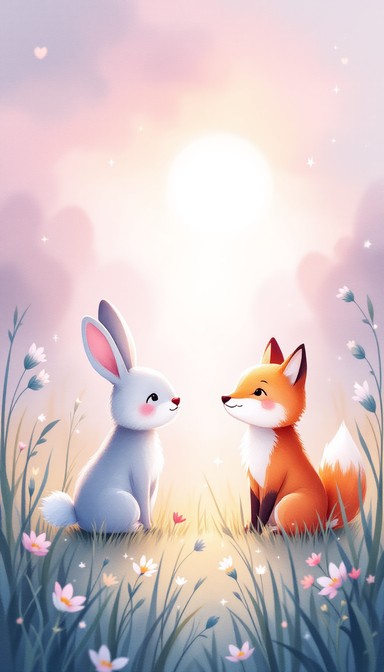 Free Friends At Dawn Image - Rabbit, Fox, Meadow | Download at StockCake