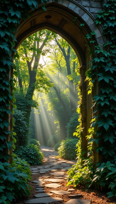 Free Enchanted Forest Gateway Image - Archway, Ivy, Sunbeams | Download ...