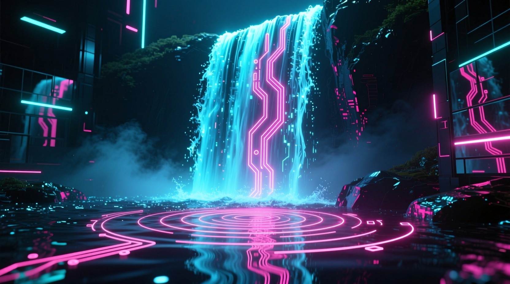 Free Neon Digital Waterfall Image - Waterfall, Cyberpunk, Neon ...