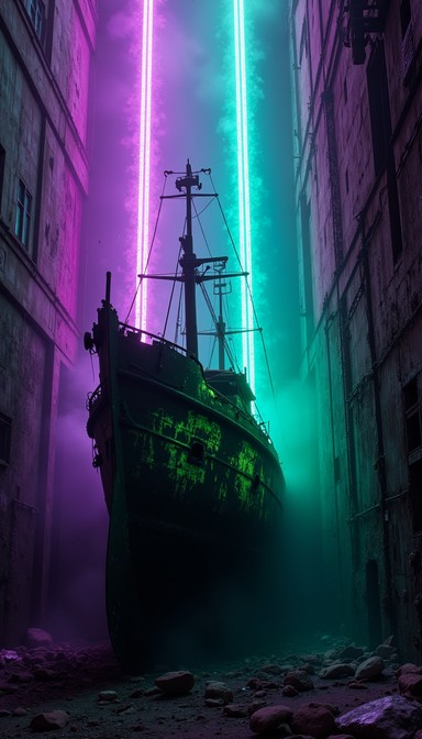 Free Neon Ghost Ship Image - Ship, Cyberpunk, Neon | Download at StockCake