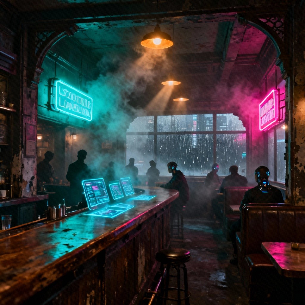 Download Neon Cyberpunk Bar Image - Cyberpunk, Futuristic, Neon | StockCake