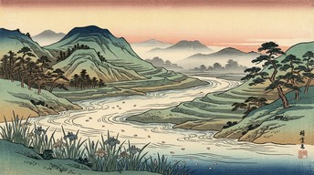 Free Winding River Valley Image - Ukiyo-e, Woodblock, Japanese ...