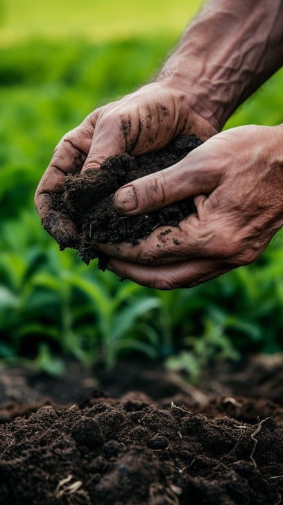 Hands inspecting soil quality