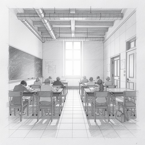 Free Sunlit Classroom Sketch Image - Classroom, Students, Architecture ...
