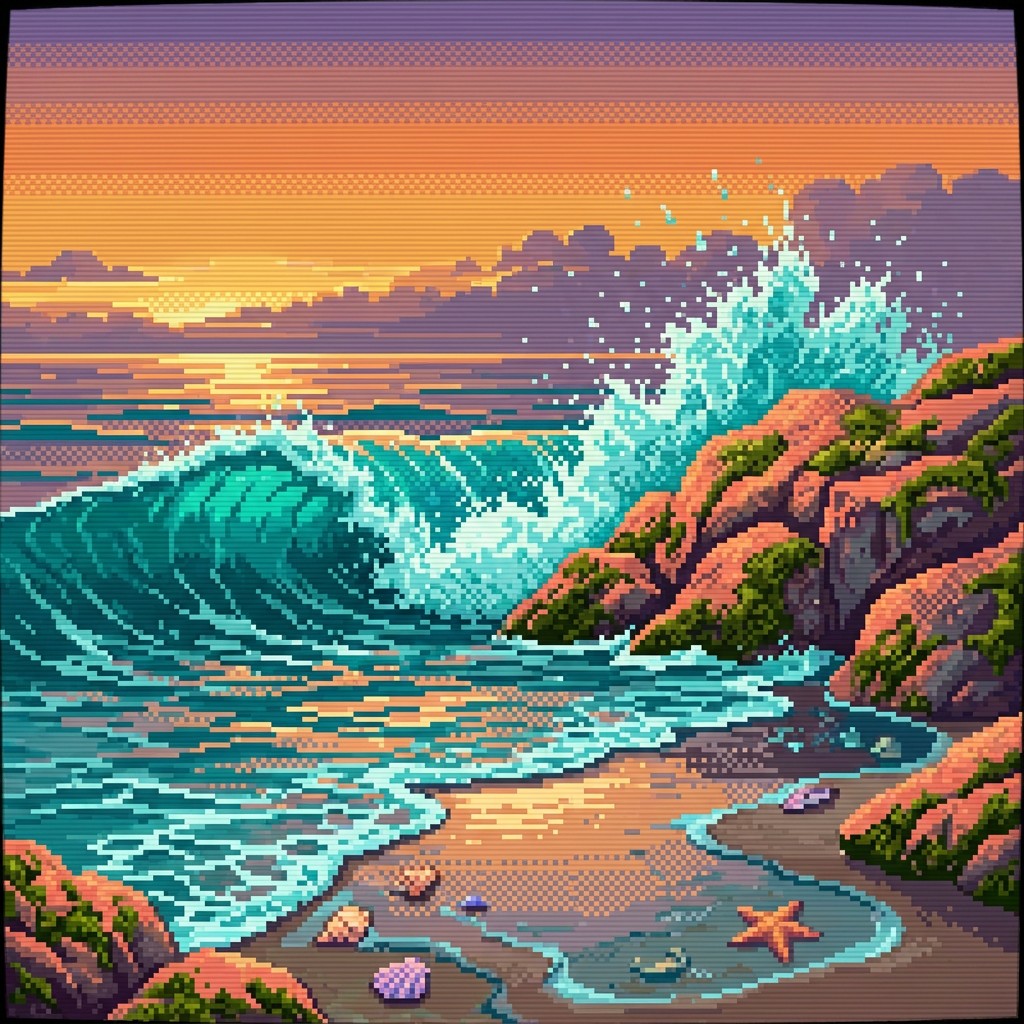 Free Pixel Ocean Sunset Image - Ocean, Waves, Sunset | Download at ...