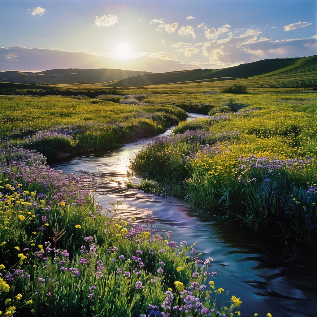 Stream Sunset Free Sunset over Stream Image - Sunset, Stream, Meadow | Download at ...