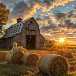 Free Sunset Harvest Glow Image - Sunset, Barn, Hay Bales | Download at ...