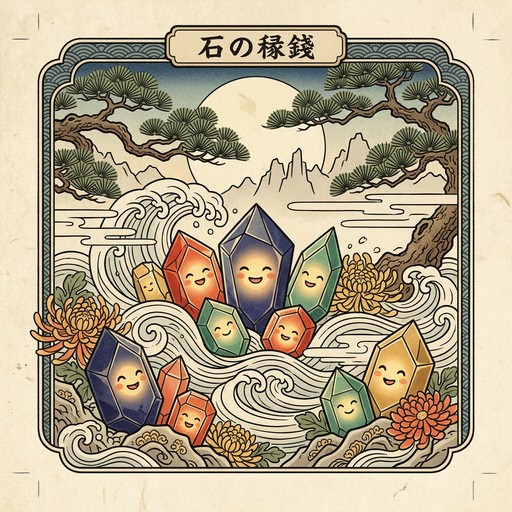 Ukiyo E Rocks Free Glowing Gemstone Gathering Image - Ukiyo-e, Japanese, Woodblock ...