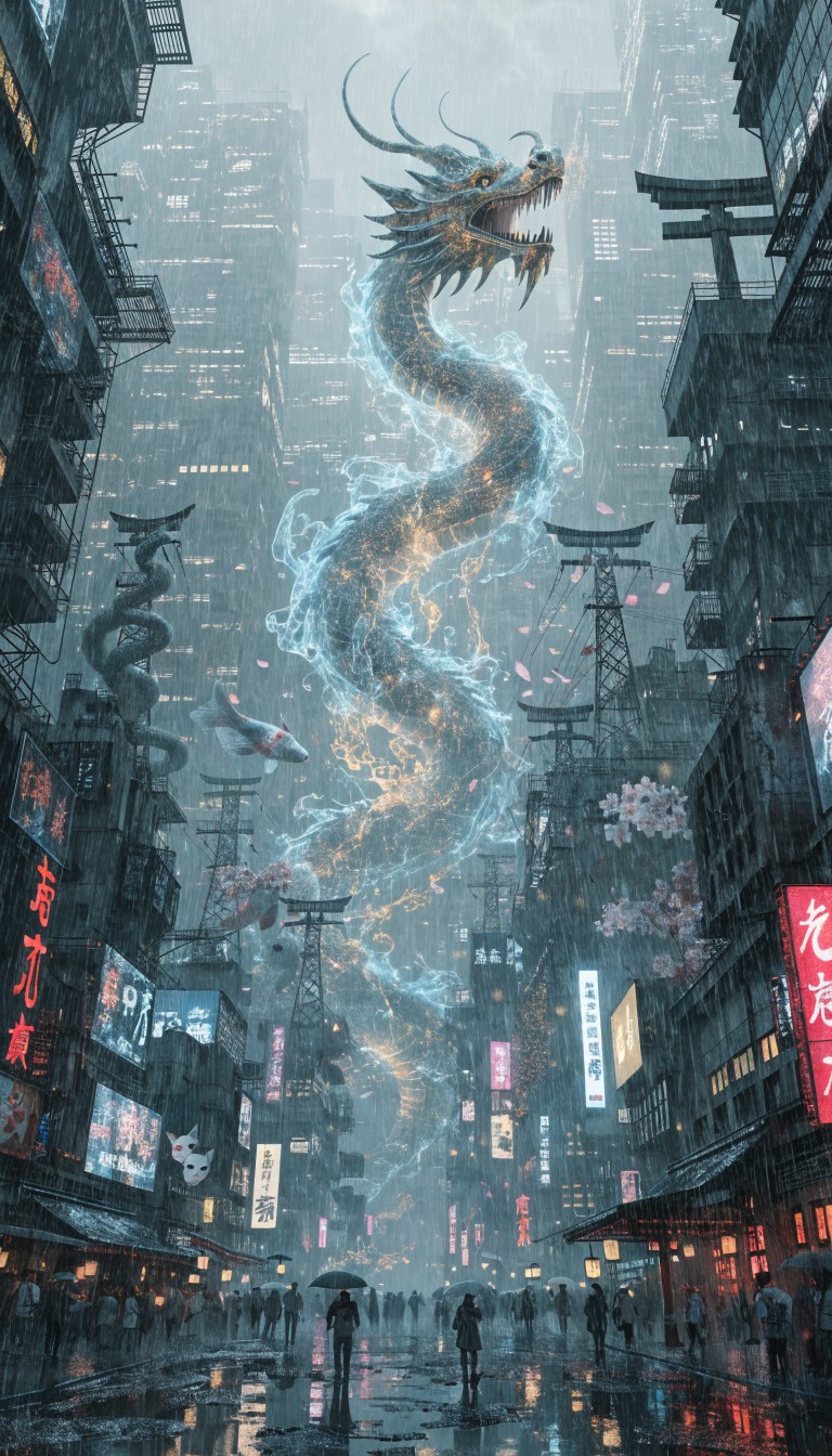 Free Dragon Spirit Rising Image - Cyberpunk, Dragon, Holographic ...