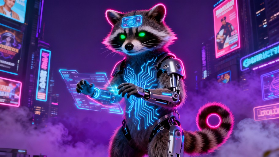 Free Cyberpunk Raccoon Hero Image - Cyberpunk, Raccoon, Neon | Download ...