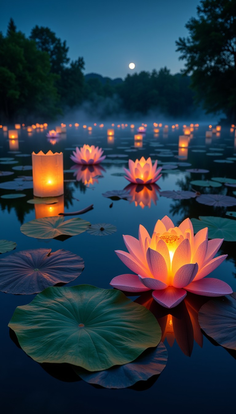 Free Illuminated Lotus Festival Image - Lotus, Lanterns, Twilight ...